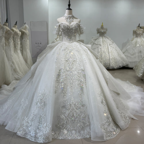 TW010 Vestidos De Novias Off The Shoulder Ball Gown Lace Beading Shiny Luxury Wedding Dresses 2025