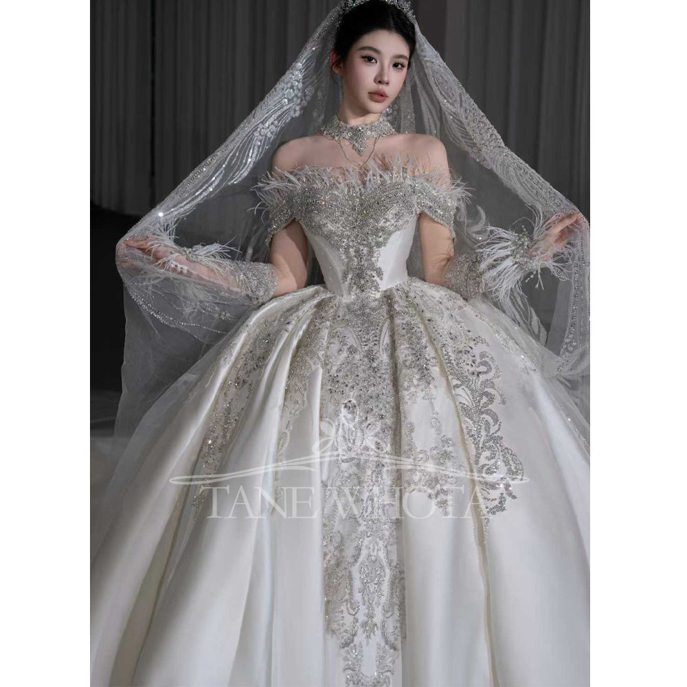 TW678 Sweetheart Off-Shoulder Beaded Sequined Feathers Ball Gown Wedding Dress Sexy Customized Vestido De Novia Boda