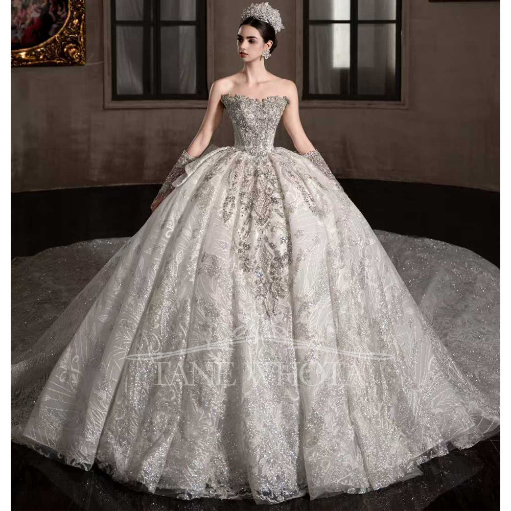 TW548 Luxury Off-Shoulder Beaded Sequined Ball Gown Wedding Dress Sweetheart Customized Bridal Gown For Brides