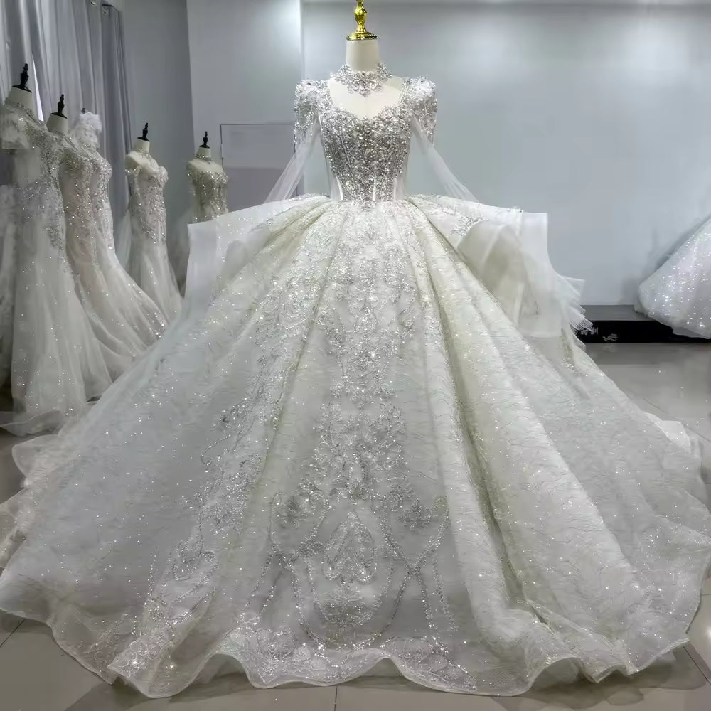 TW145 Abiti Da Sposa 2025 Sweetheart Long Sleeve Wedding Dress Lace Up Back Beading Crystal Sequined Embroidery Ball Gown Bridal Dress