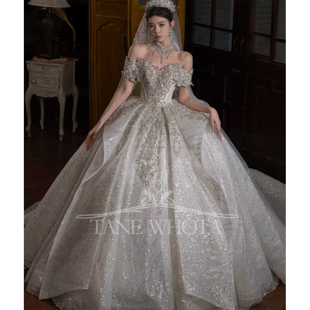 TW656 Sweetheart Off-Shoulder Beaded Sequined Ball Gown Wedding Dress - Luxury Sexy Customized Novias Vestidos