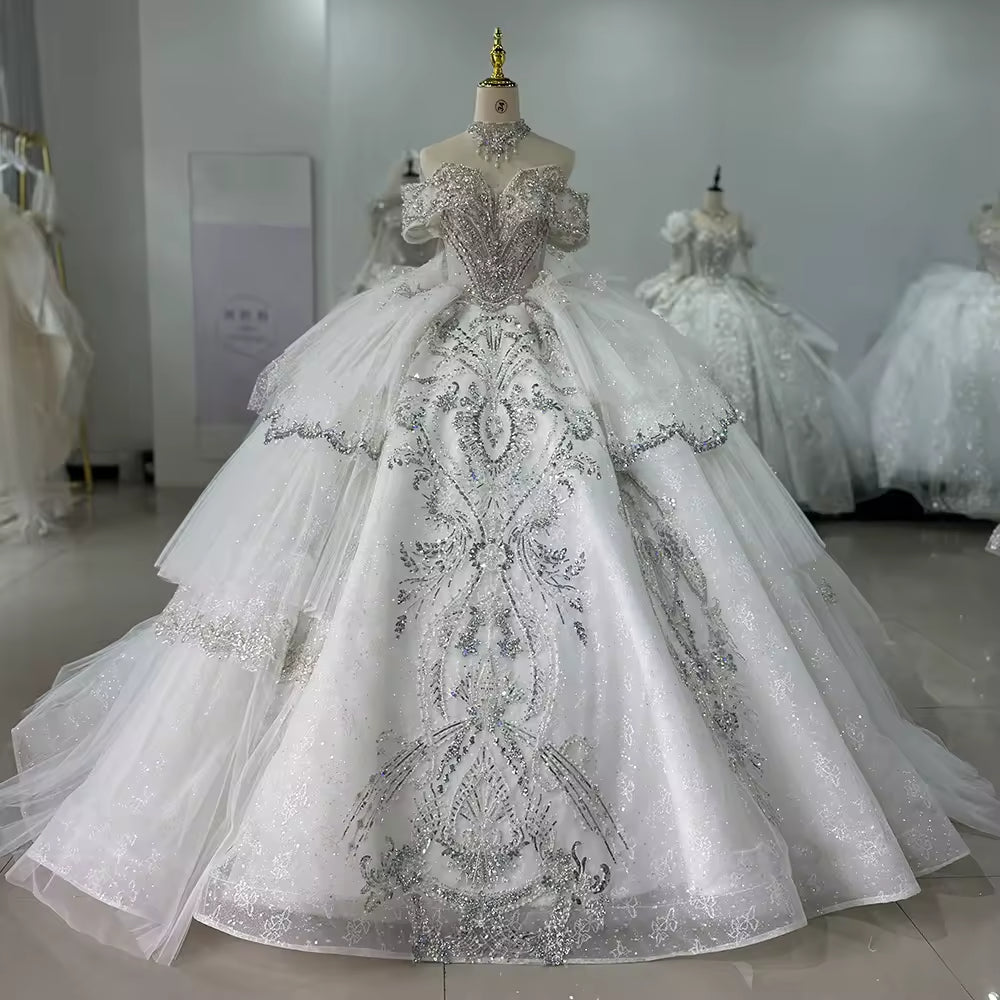 TW180 Sukienka Na Wesele Off Shoulder Sweetheart Lace Up Back Ball Gown Wedding Dress Sequined Embroidery Customized Wedding Dress