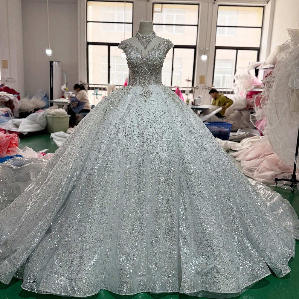 TW019 Robe De Mariee Wedding Ball Gown Dress Cap Sleeve O-Neck Lace Up Back Customized Wedding Dress