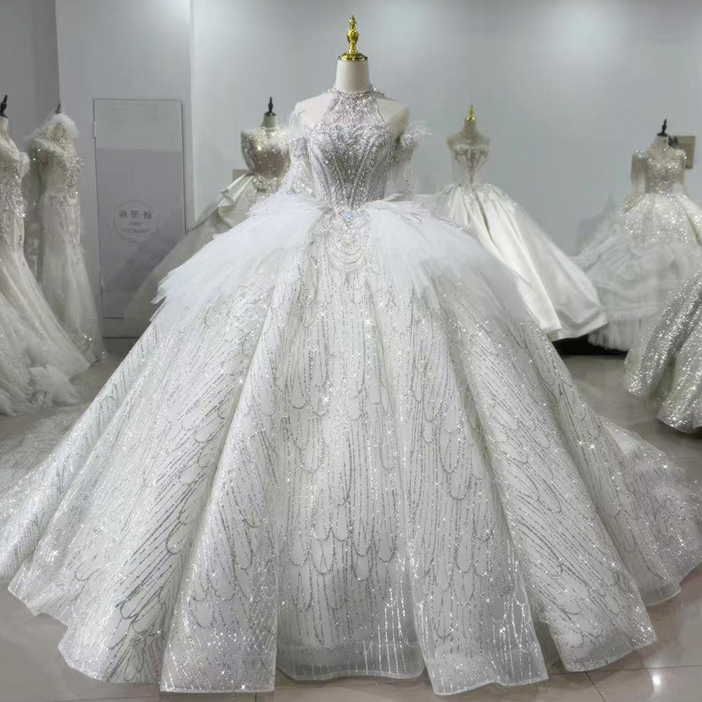 TW029 2 Wear Vestido Blanco Boda Civil Wedding Gown Dress Halter Keyhole Back Shiny Bride Wedding Dresses