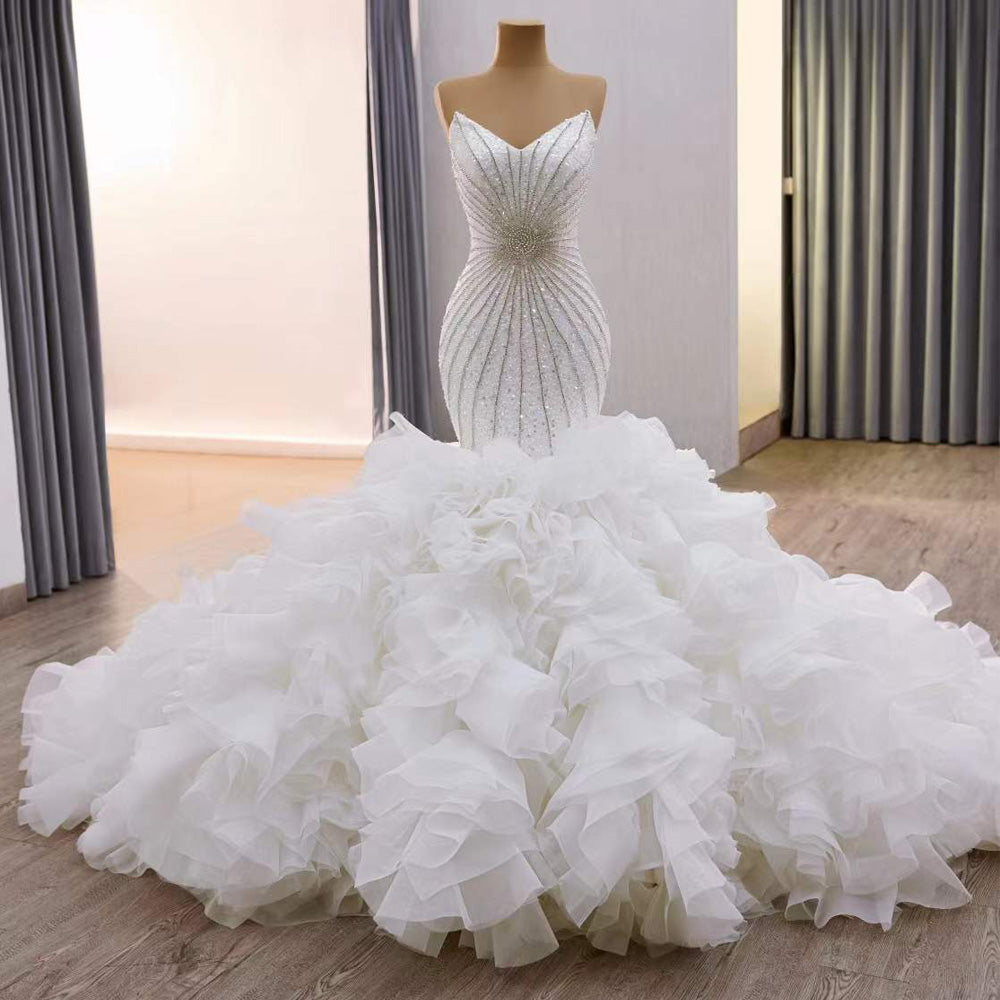 TW085 Suknie ślubne Sleeveless Sweetheart Beading Crystal Wedding Dress Lace Up Back Bridal Dress Vestido De Novia