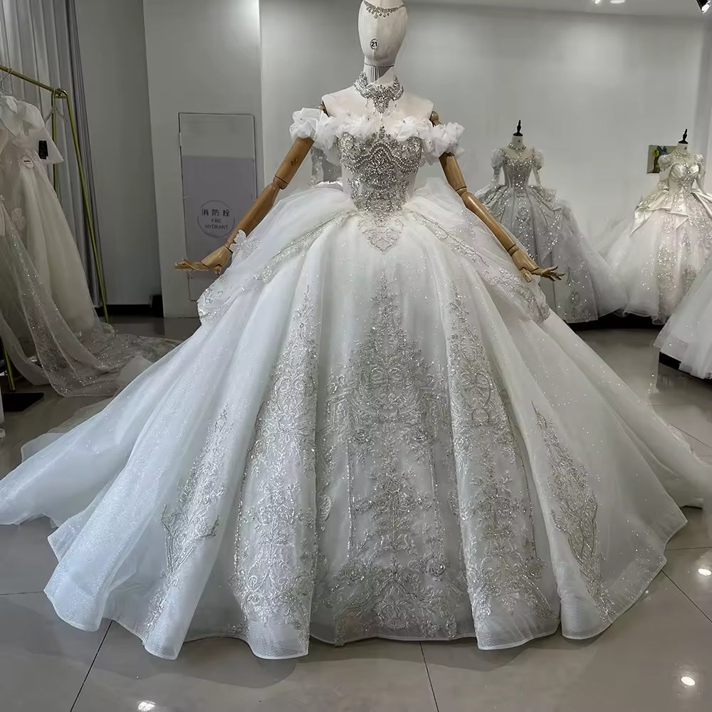 TW163 Abito Da Sposa 2025 Off Shoulder Sweetheart Lace Up Back Bow Wedding Dress Beading Sequined Star Crystal Ball Gown Bridal Dress