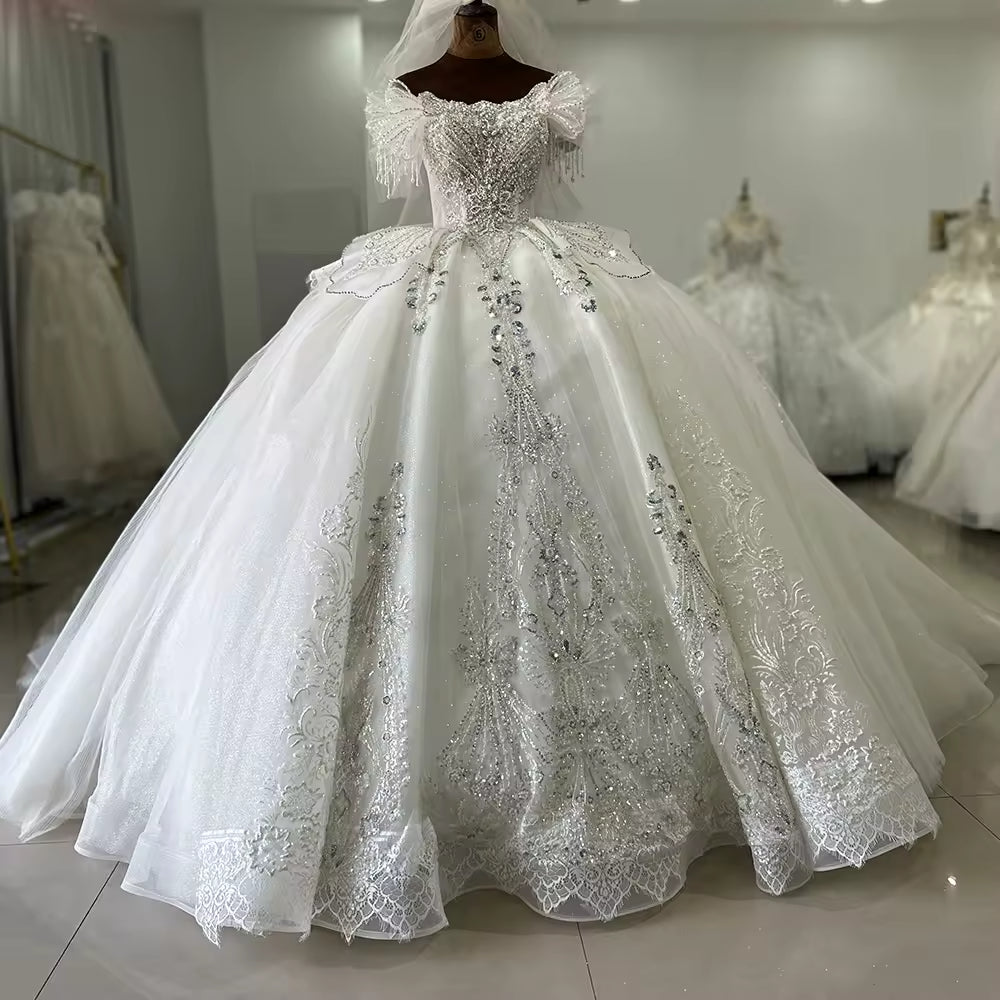 TW144 Robes Mariage Off Shoulder Wedding Dress Lace Up Back Beading Crystal Embroidery Ball Gown Bridal Dress