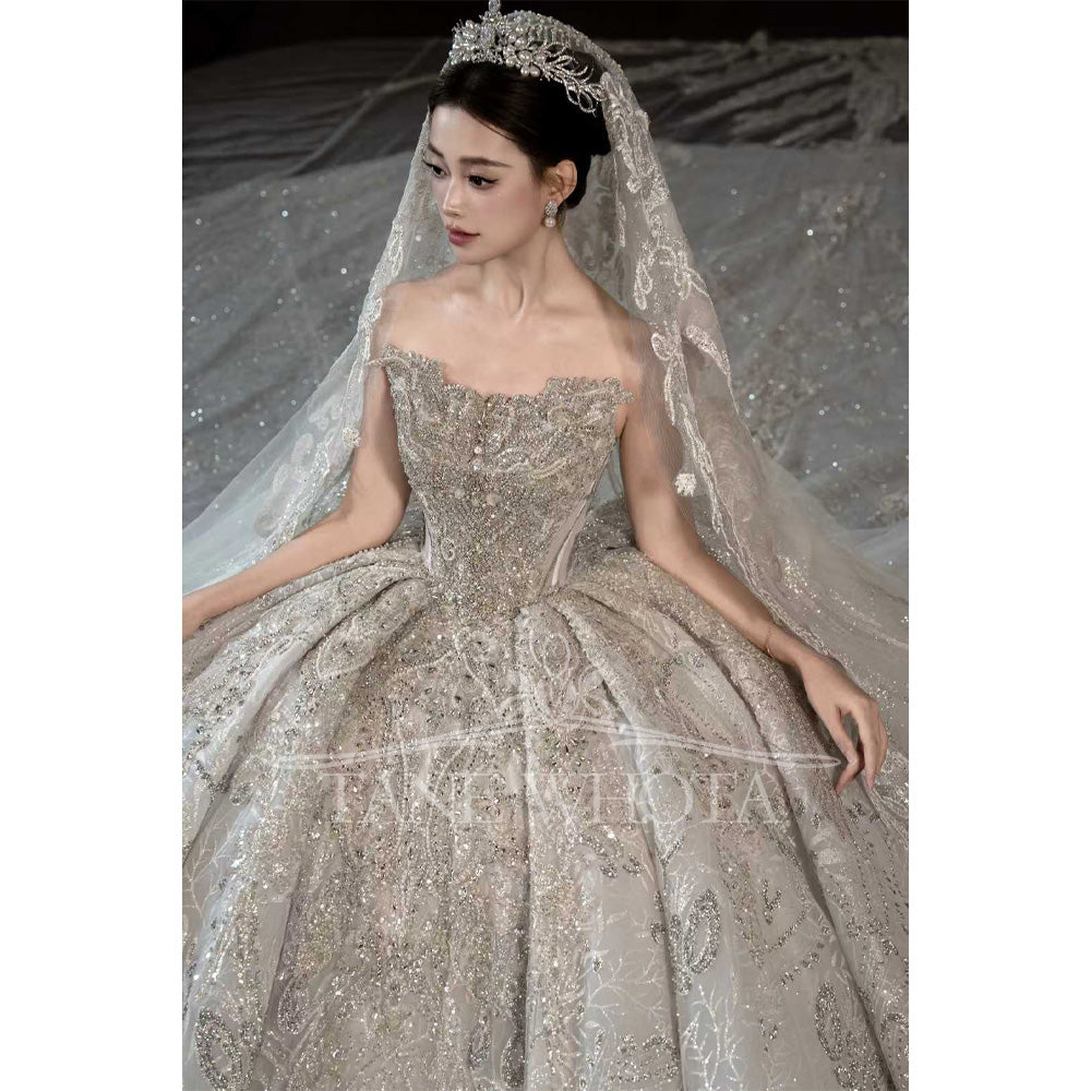 TW601 Luxury Sleeveless Sweetheart Lace Wedding Dress Beading Sequined Customizable Brides Vestido Casamento 2025