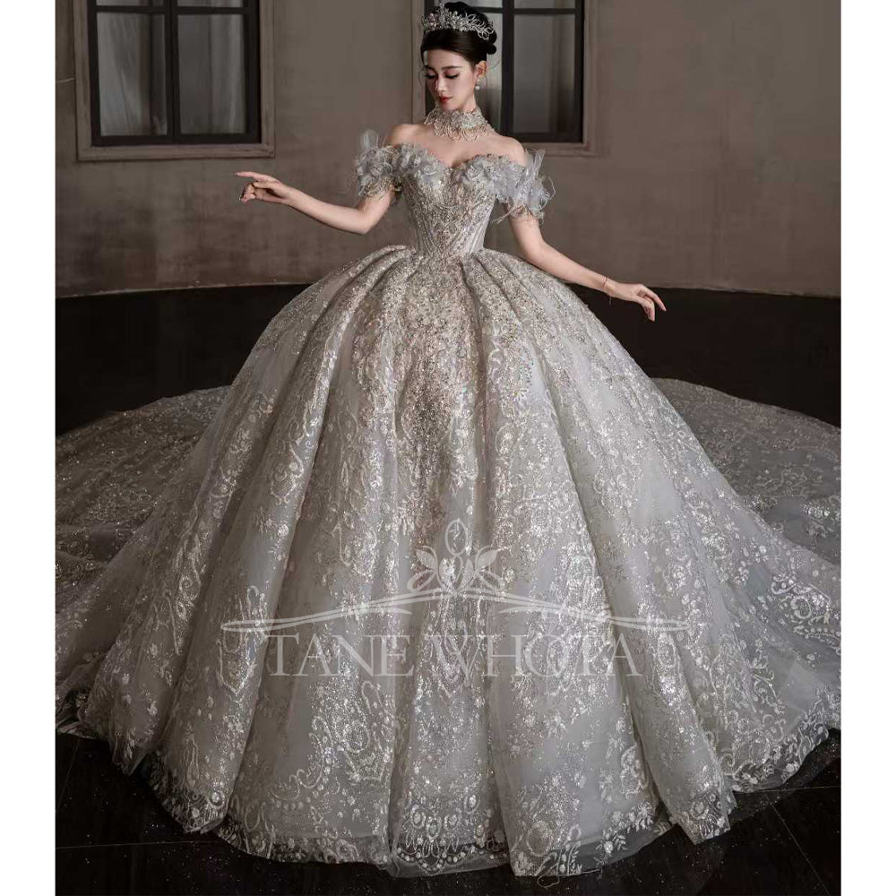 TW602 Abito Da Sposa 2025 Luxury Sweetheart Off-Shoulder Beading Sequined Ball Gown Wedding Dress Customized Sexy