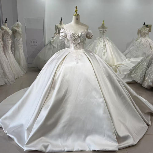 TW011 Robe Mariage Femme 3 Wear Bow Sweetheart Back Lace Up Ball Gown Satin Wedding Dress With Lace Jacket