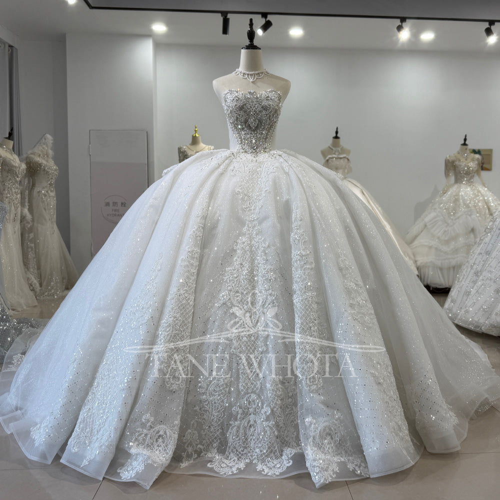 TW520 2025 Sequined Beaded Crystal Sweetheart Weddings Dress With Detachable Sleeve Lace Up Back Ball Gown Customizable Design