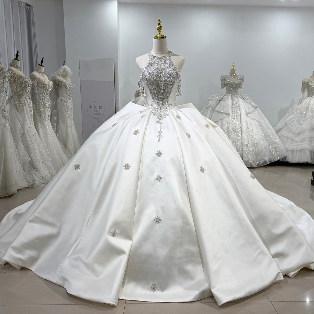 TW080 Wedding Dress Halter Sleeveless Keyhole Back Lace Up Crystal Beading Sequins Luxury Bridal Dress