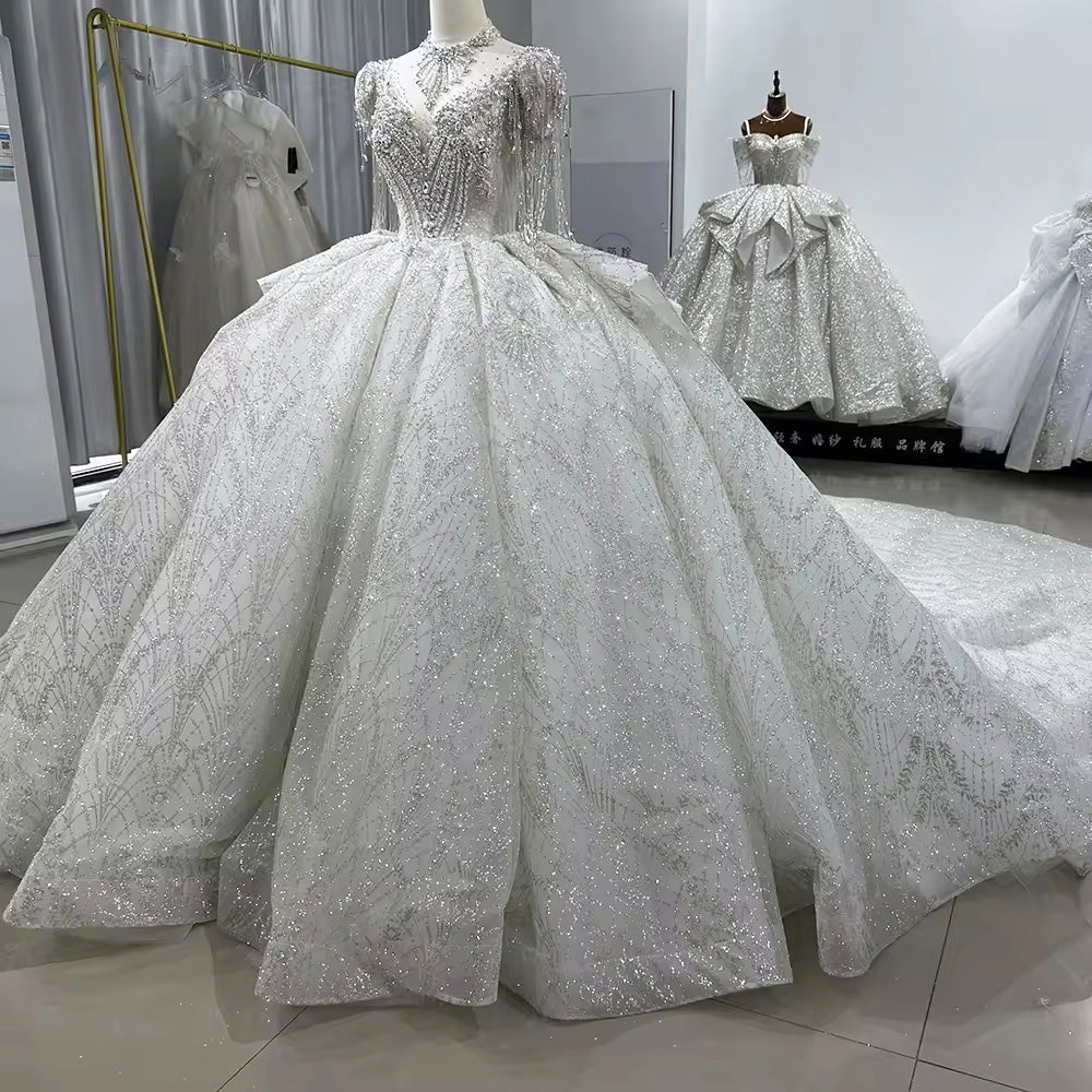 TW104 Bridal Wedding Dress Short Sleeve Sweetheart Wedding Dress Lace Up Back Ball Gown Embroidery Beading Bridal Dress