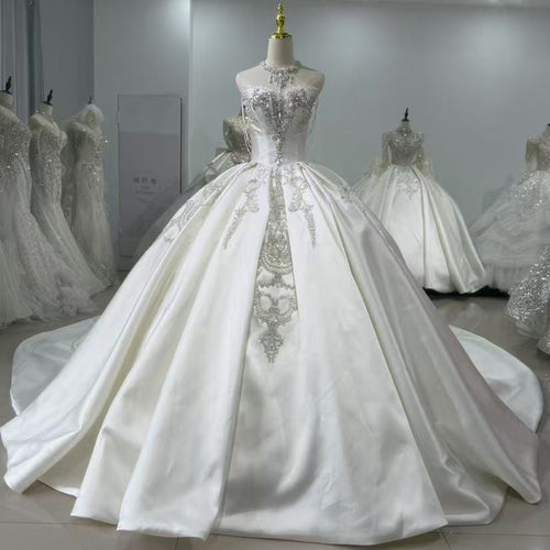 TW013 Brautkleid Sweetheart Sleeveless Lace Up Back Ball Gown Wedding Dress Customized Satin Bride Dress