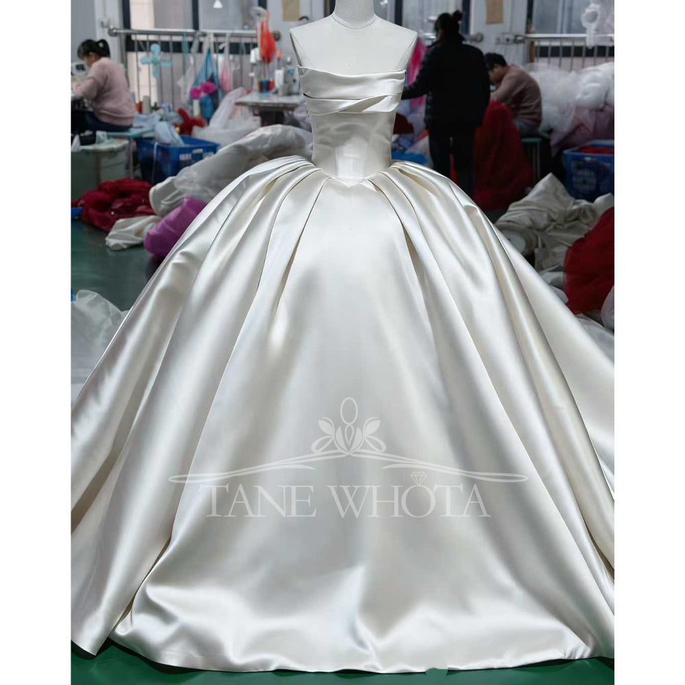 TW720 Strapless Sleeveless Wedding Dress Lace-Up Back Ruched Bridal Gown Customized Elegant Gown For Brides