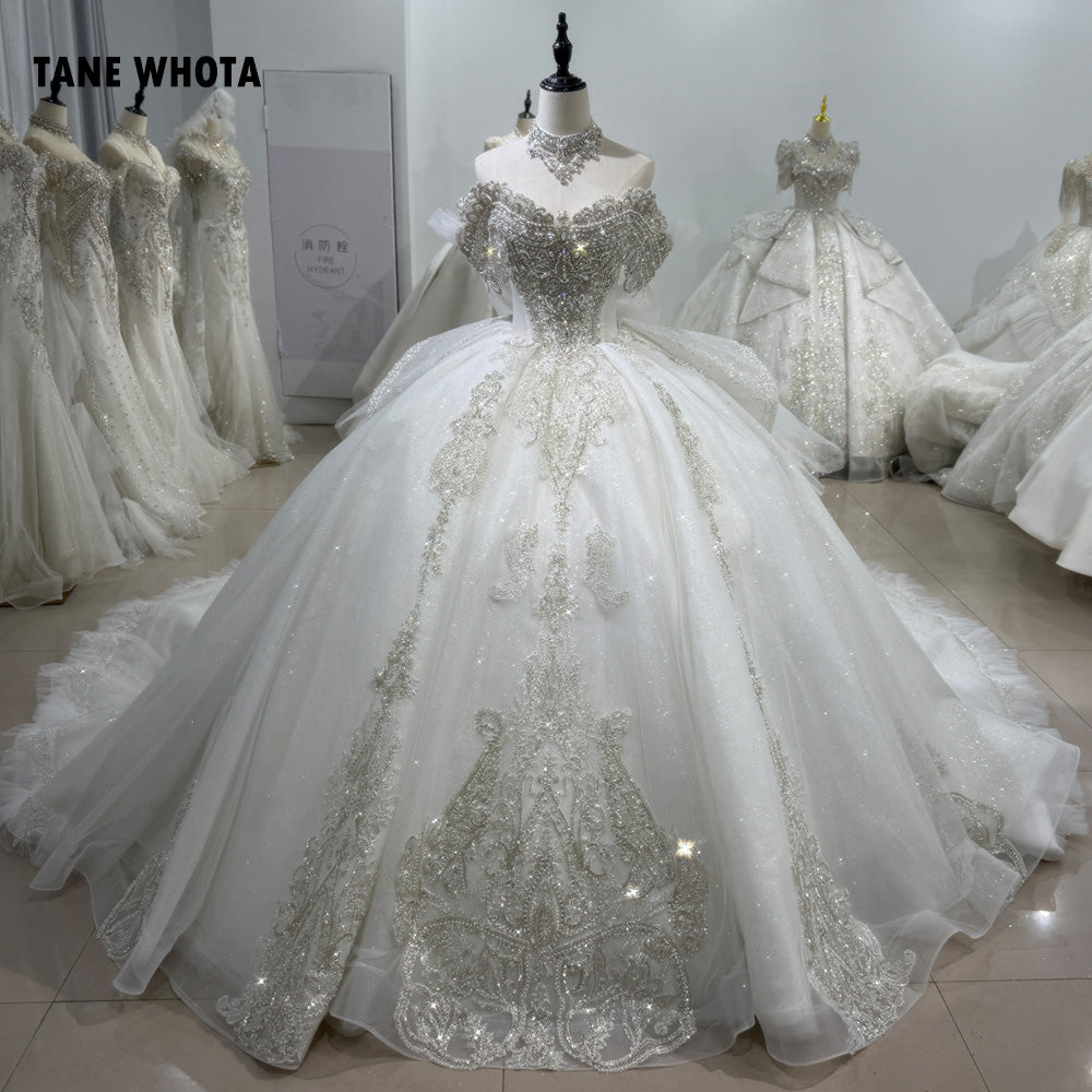 TW225 Vestido De Noiva Civil Sweetheart Off Shoulder Wedding Dress Lace Up Back Beading Embroidery Ball Gown Customized Bridal Dress