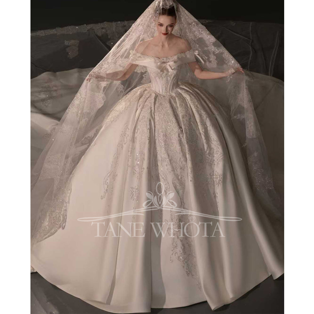 TW736 Strapless Off-Shoulder Wedding Dress Embroidered Sequined Ball Gown Customizable Brautkleid