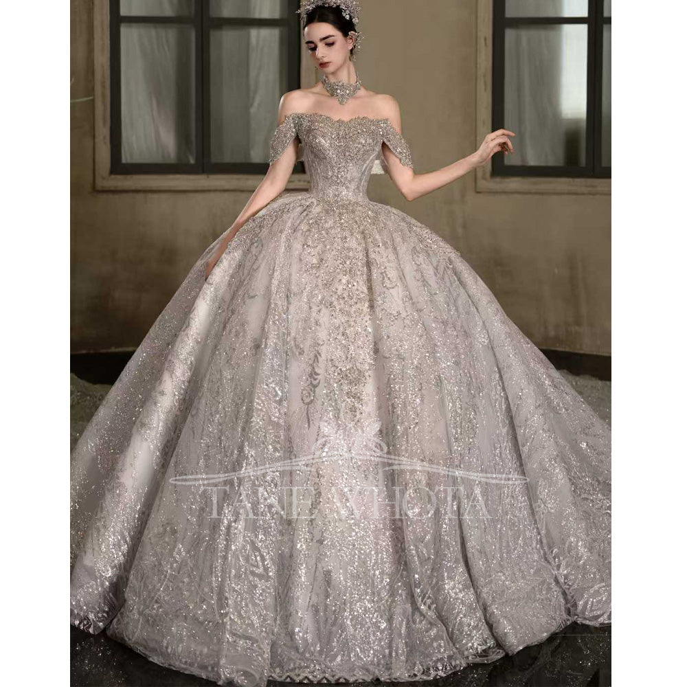 TW551 Luxury Weddings Dresses For Bride With Sweetheart Detachable Sleeve Beading Sequined Ball Gown Customizable
