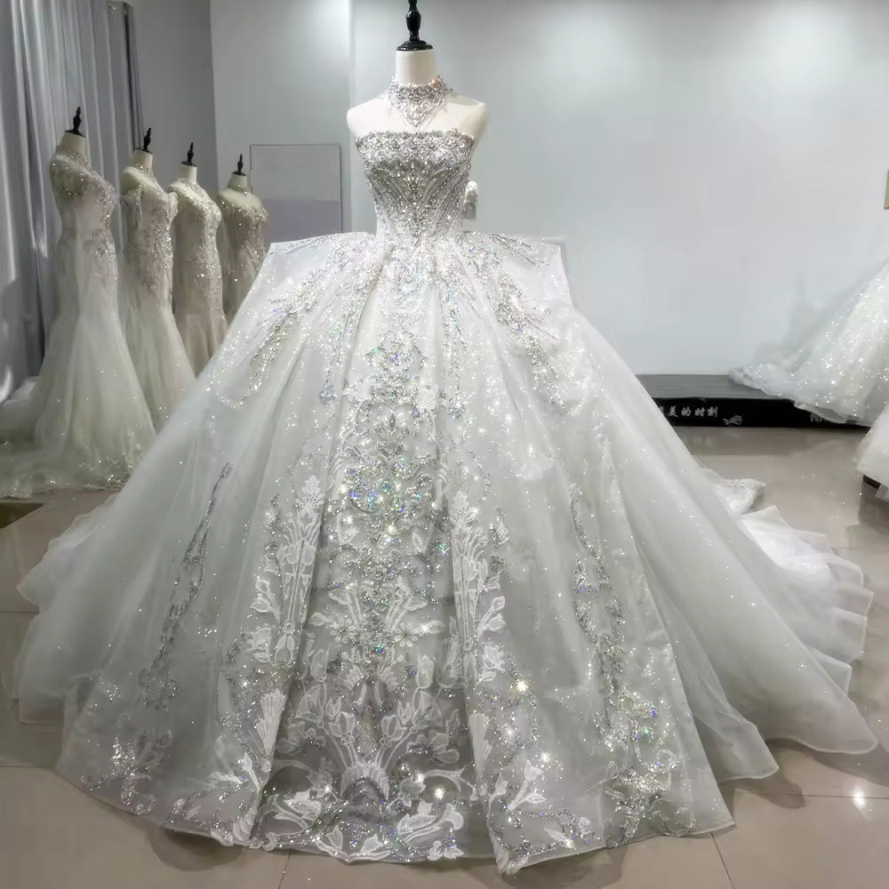 TW148 Robes De Mariée 2025 Strapless Wedding Dress Lace Up Back Beading Crystal Embroidery Sequined Customized Ball Gown Bridal Dress