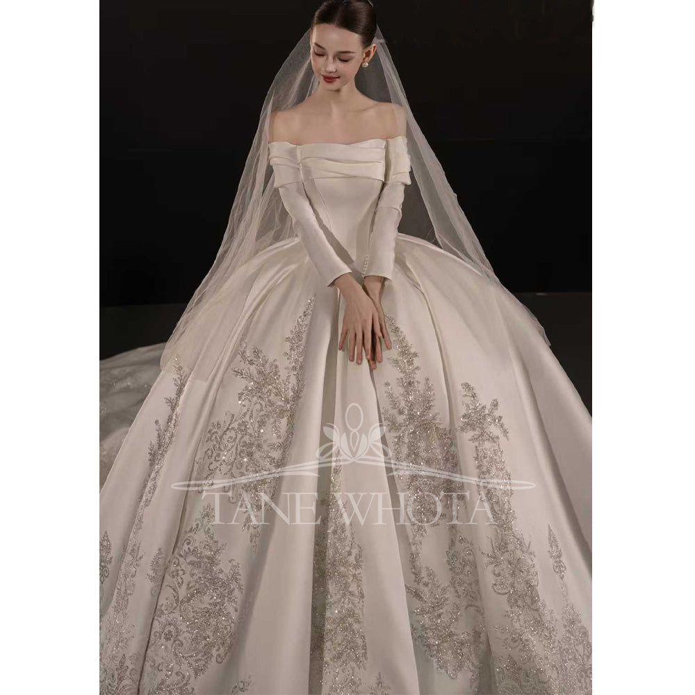TW730 Luxury Strapless Wedding Dress Long Sleeve Embroidery Sequined Ball Gown Customized Noiva Casamento Vestido