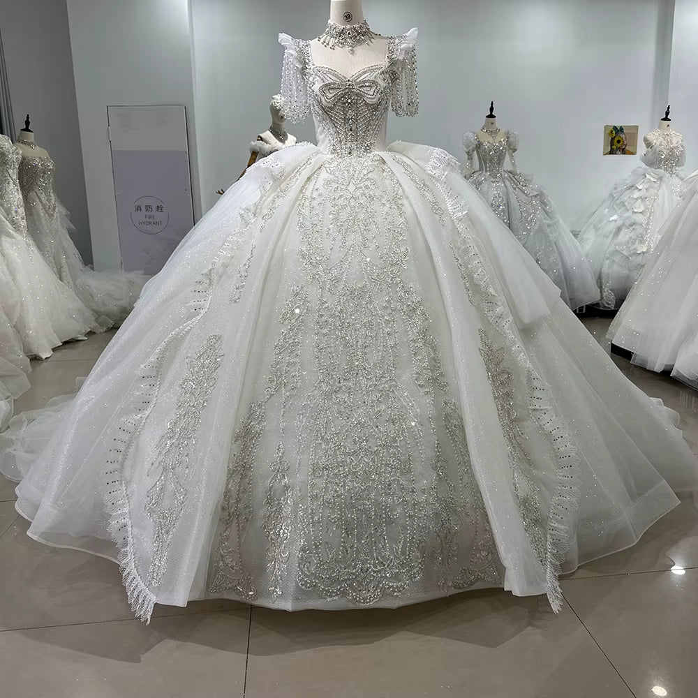 TW162 Robe Mariage 2025 Half Sleeve Sweetheart Lace Up Back Wedding Dress Bow Beading Sequined Star Crystal Ball Gown Bridal Dress