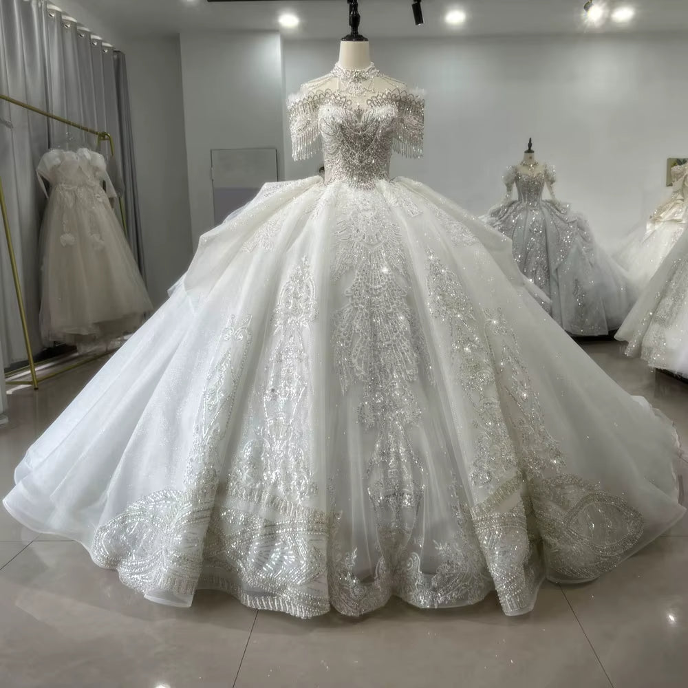 TW173 Vestidos Novias Boda Sweetheart Off Shoulder Lace Up Back Wedding Dress Beading Sequins Ball Gown Bridal Dress For Brides