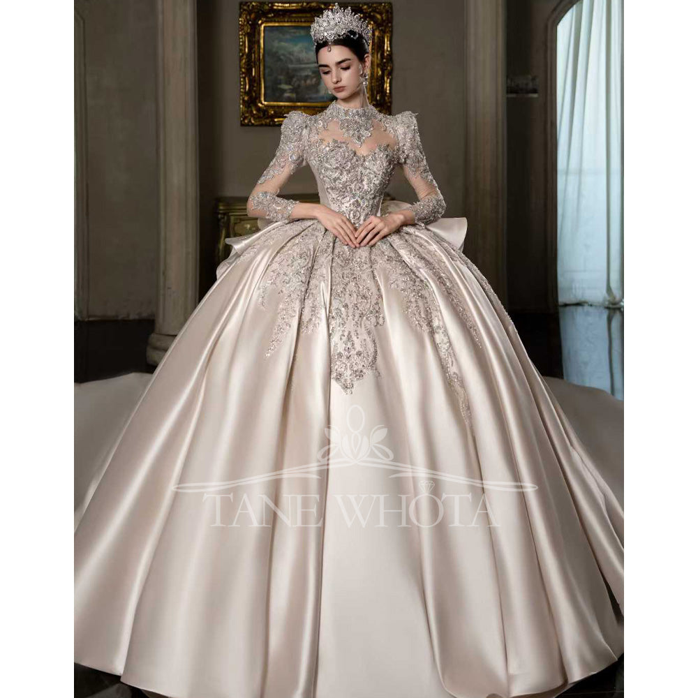 TW549 Luxury Rose Pink Sequined Ball Gown Wedding Dress For Bride With Sweetheart Detachable Sleeve Beading Customized