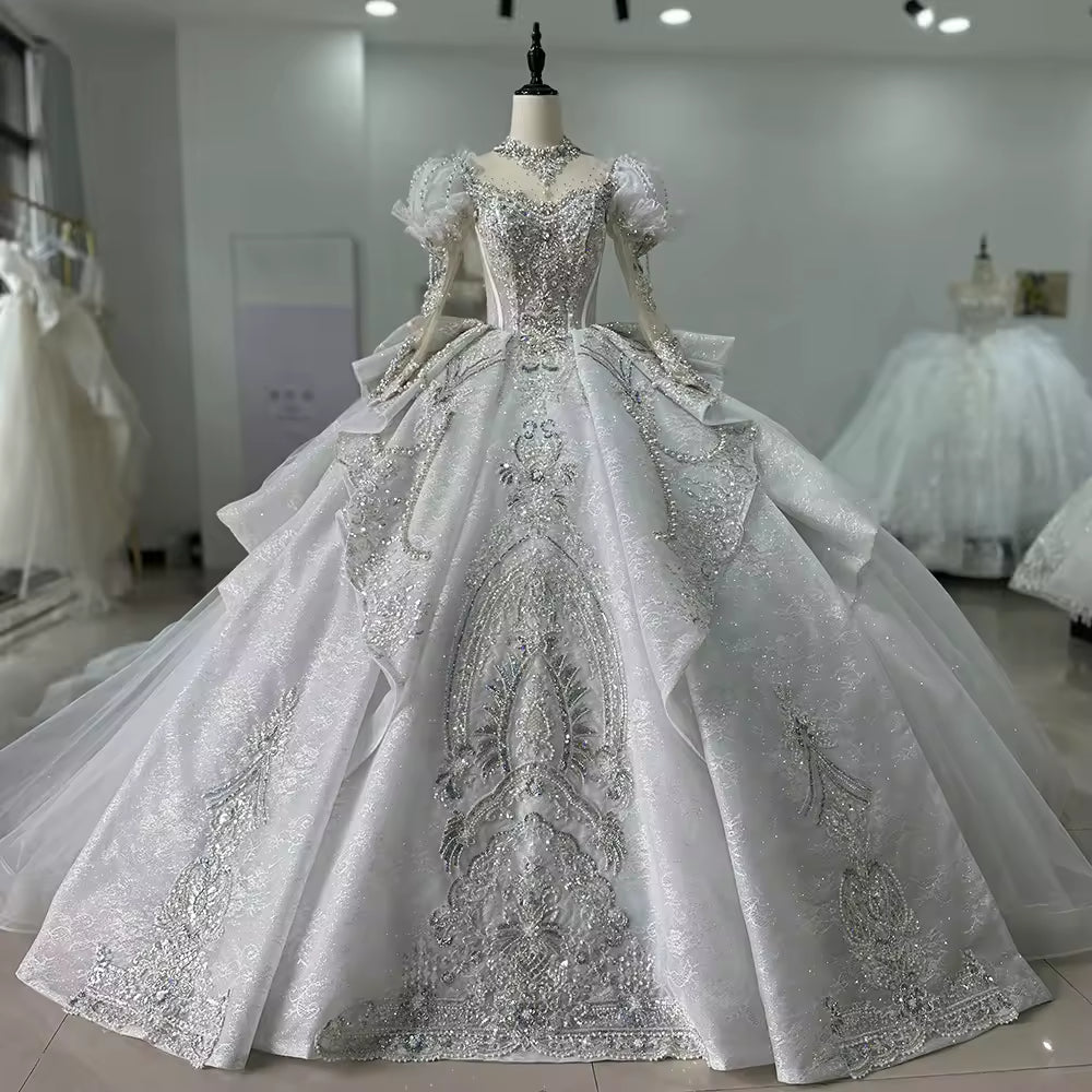 TW143 Hochzeitskleid Damen Long Sleeve Sweetheart Wedding Dress Keyhole Back Bow Beading Crystal Embroidery Ball Gown Bridal Dress