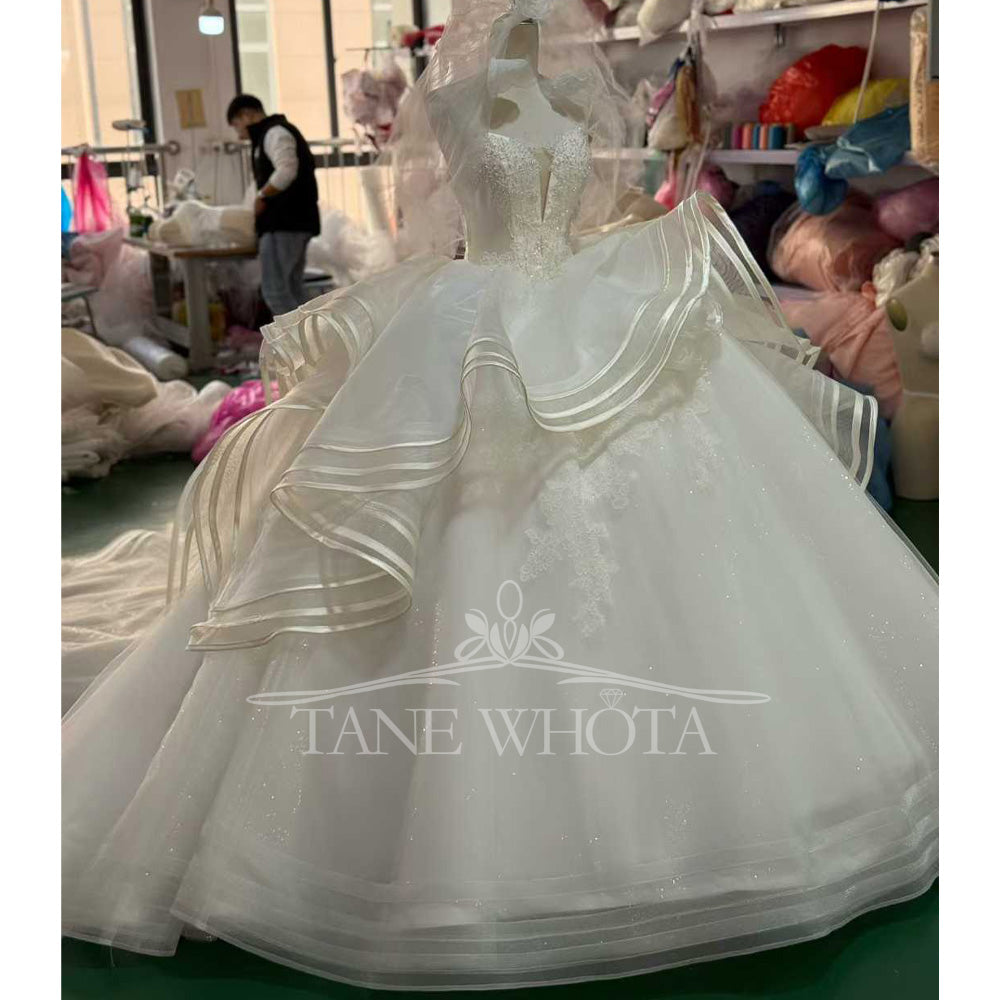 TW722 Sweetheart Sleeveless Wedding Dress With Beading Sequined Embroidery 3D Flower Lace-Up Back Customized Ball Gown