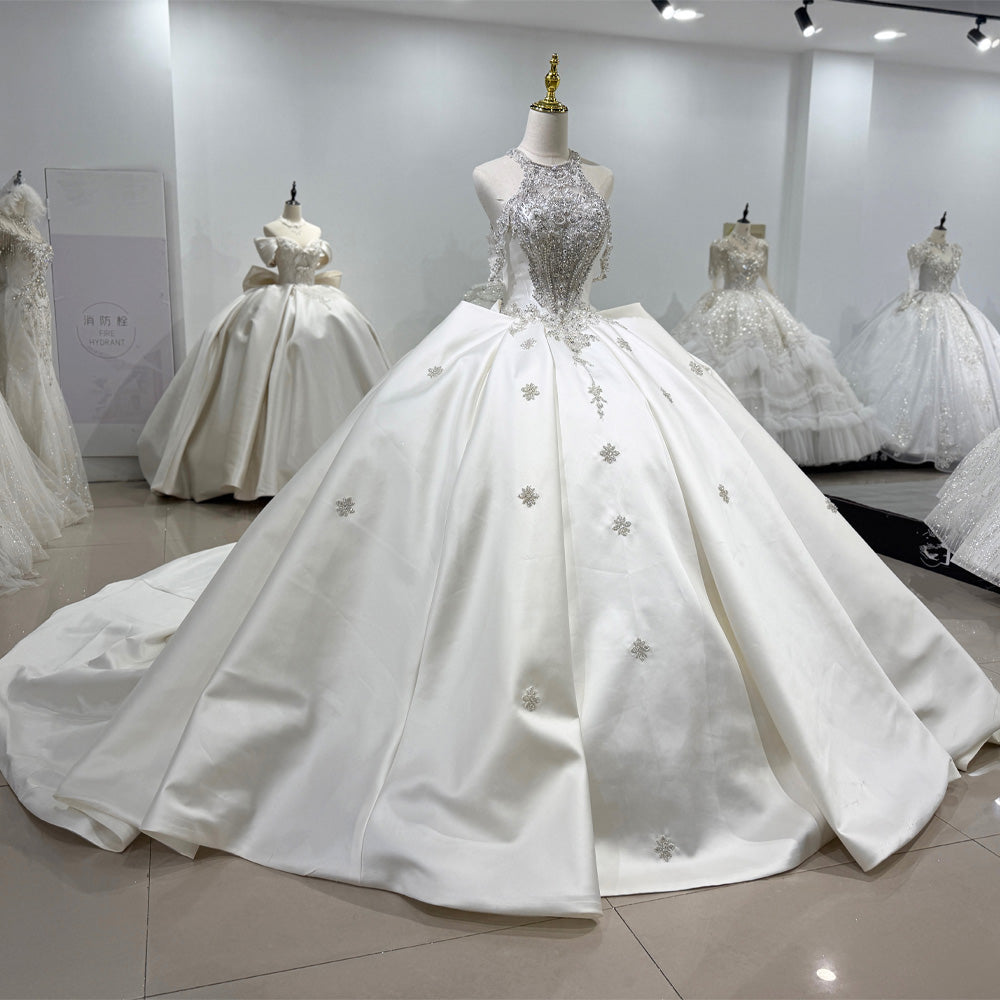 TW080 Wedding Dress Halter Sleeveless Keyhole Back Lace Up Crystal Beading Sequins Luxury Bridal Dress