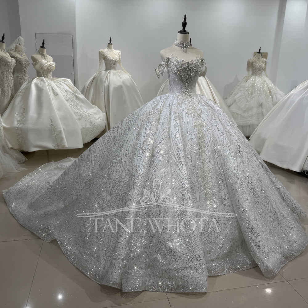 TW304 Vestidos De Novias Boda 2025 De Lujo Sweetheart Off Shoulder Lace Up Back Weeding Dress Sequined Beading Embroidery Bridal Dress