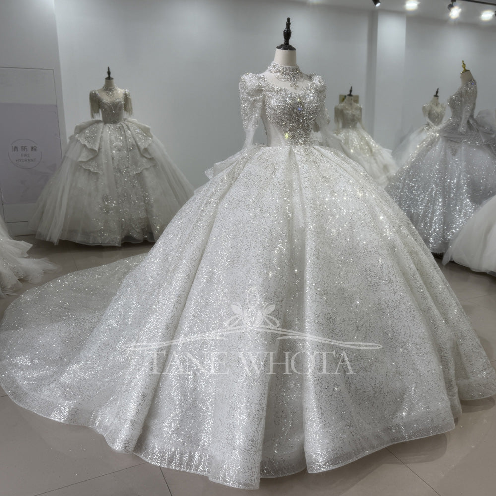 TW329 Brautkleid 2025 Sweetheart Long Sleeve Lace Up Keyhole Back Weeding Dress Sequined Beading Embroidery Bridal Dress Customized