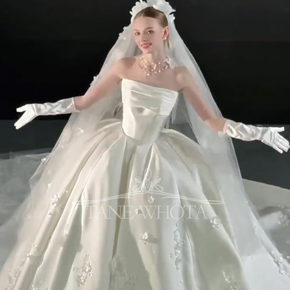 TW739 Strapless Sleeveless Wedding Dress Appliques Ball Gown Customizable Vestidos De Boda