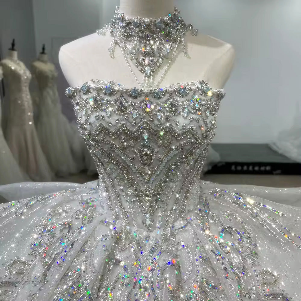 TW148 Robes De Mariée 2025 Strapless Wedding Dress Lace Up Back Beading Crystal Embroidery Sequined Customized Ball Gown Bridal Dress