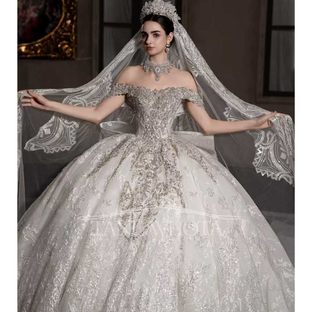 TW550 Luxury Sweetheart Off-Shoulder Beading Sequined Ball Gown Wedding Dress Customized Sexy Wedding Dress For Brides