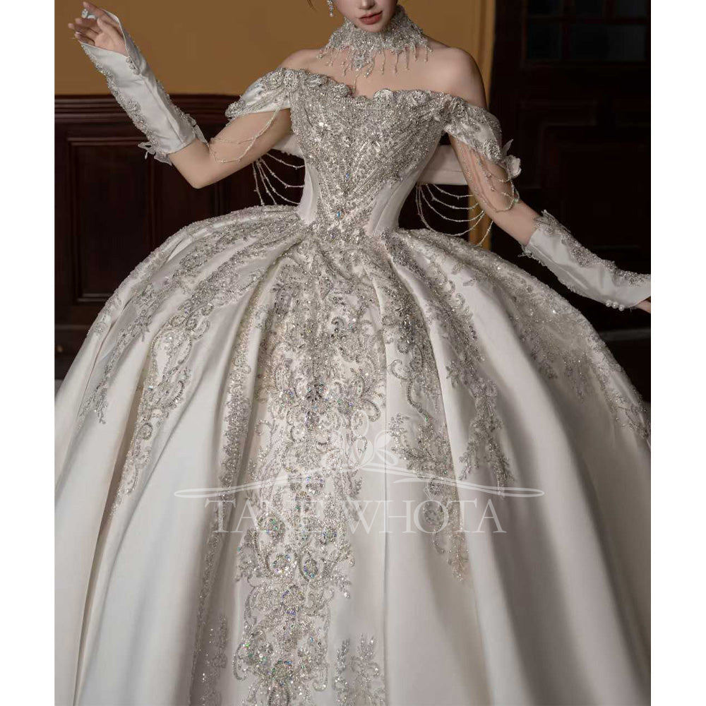 TW672 Sweetheart Off-Shoulder Beaded Sequined Ball Gown Wedding Dress - Customizable Sexy Bridal Gown