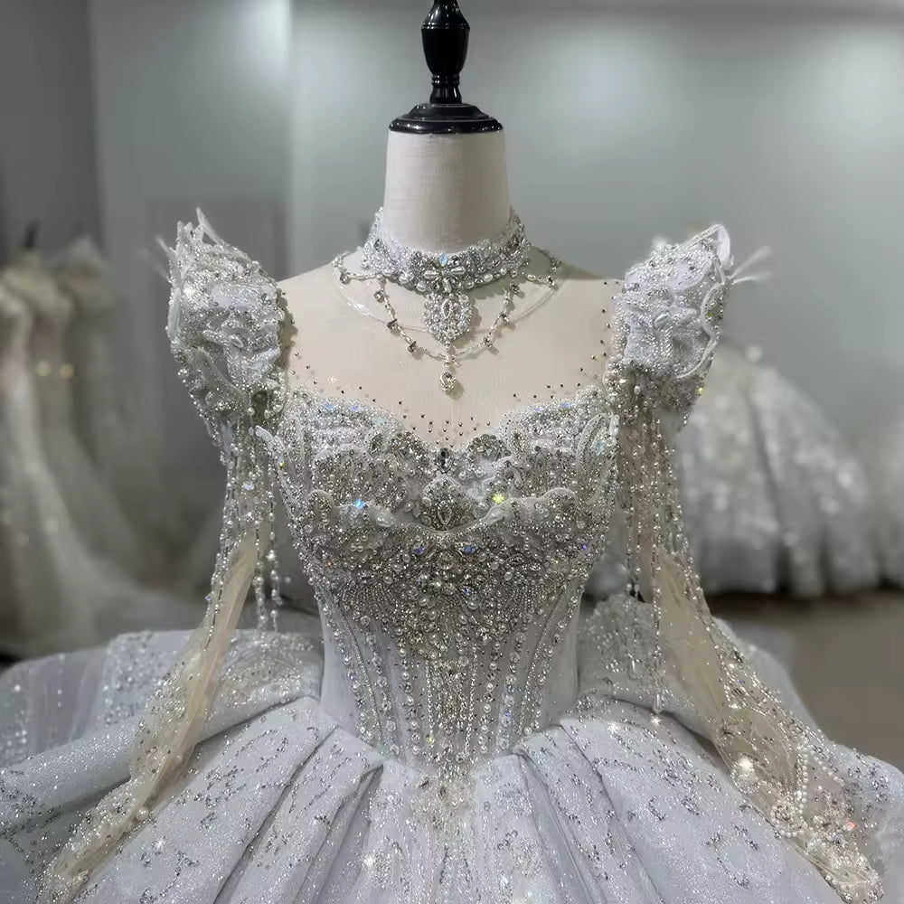 TW135 Vestido De Noiva Casamento Sweetheart Long Sleeve Wedding Dress Keyhole Back Beading Crystal Embroidery Ball Gown Bridal Dress