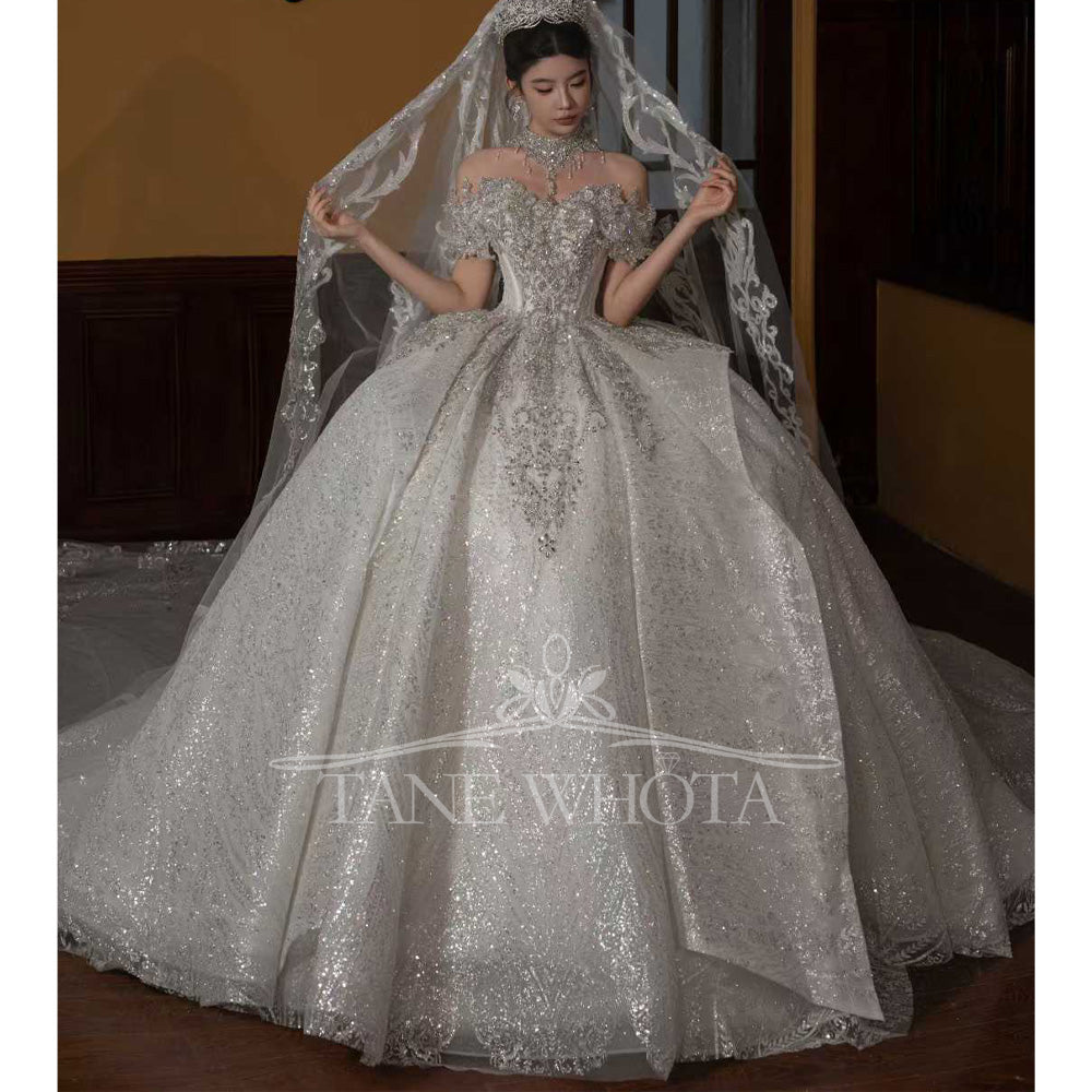 TW656 Sweetheart Off-Shoulder Beaded Sequined Ball Gown Wedding Dress - Luxury Sexy Customized Novias Vestidos