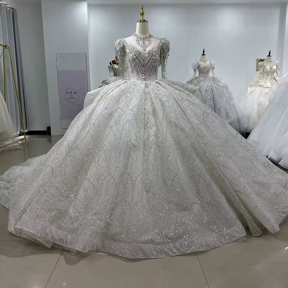 TW104 Bridal Wedding Dress Short Sleeve Sweetheart Wedding Dress Lace Up Back Ball Gown Embroidery Beading Bridal Dress