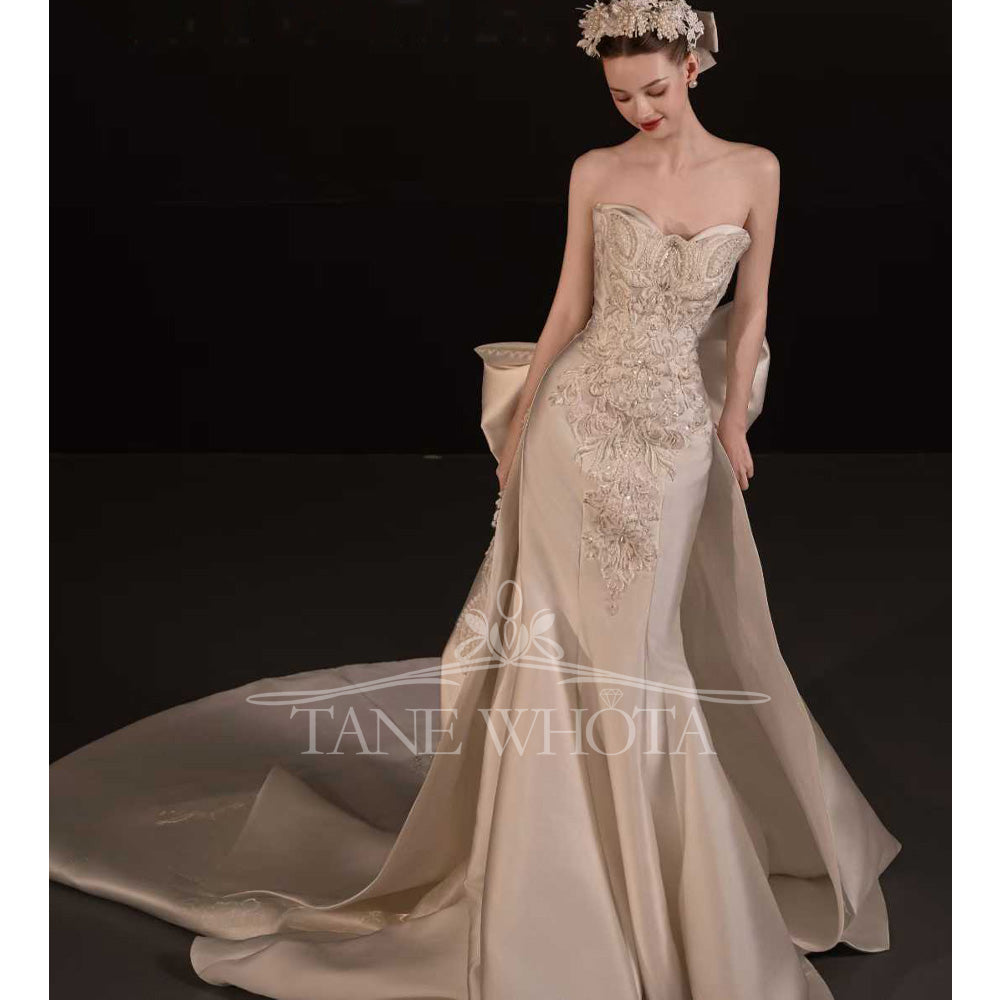 TW741 Luxury Bridal Gown Customizable Sweetheart Detachable Jacket Embroidery Crystal Sheath Bow Wedding Dress Trouwjurk