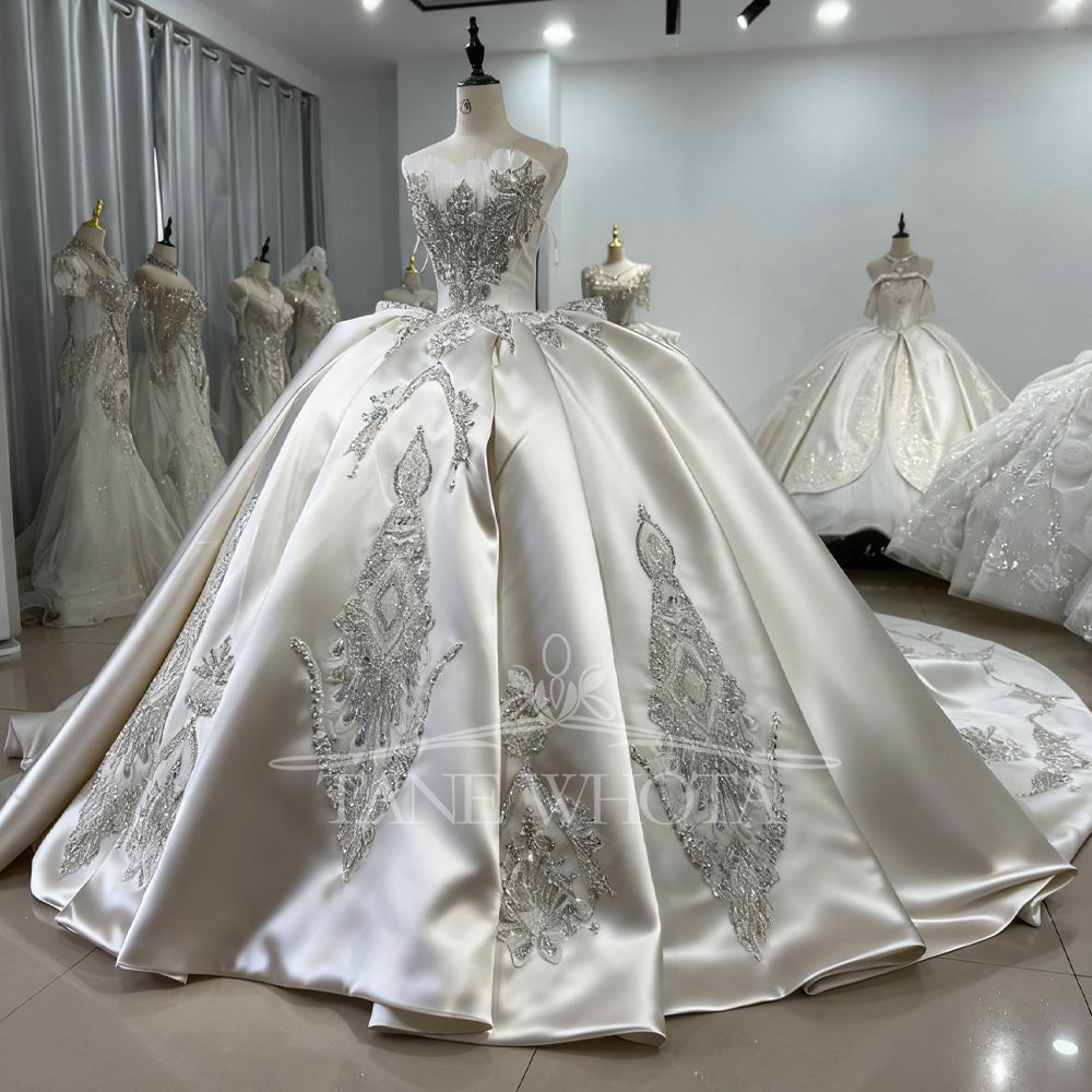 TW627 Sweetheart Sleeveless Crystal Sequined Wedding Dress Lace-Up Back Customized Ball Gown Civil Wedding Gown