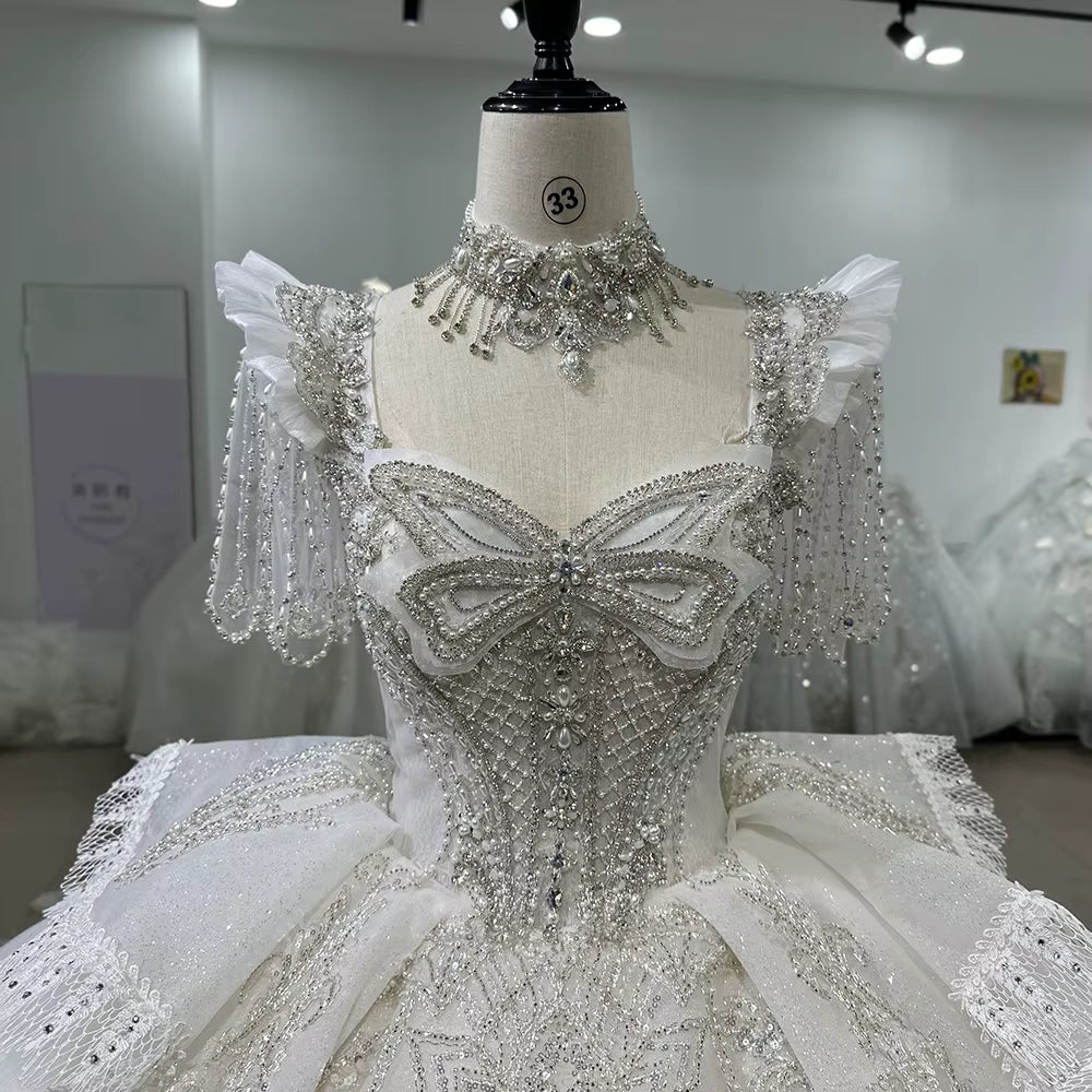 TW162 Robe Mariage 2025 Half Sleeve Sweetheart Lace Up Back Wedding Dress Bow Beading Sequined Star Crystal Ball Gown Bridal Dress