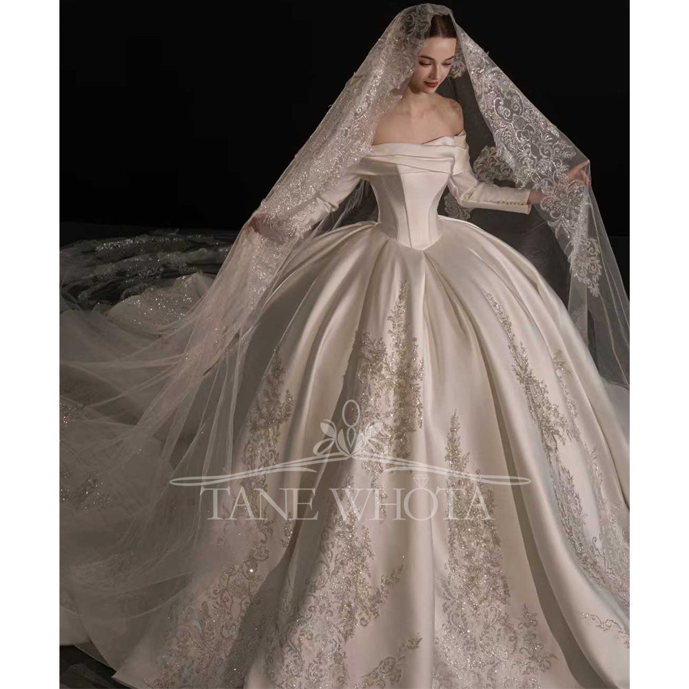 TW730 Luxury Strapless Wedding Dress Long Sleeve Embroidery Sequined Ball Gown Customized Noiva Casamento Vestido
