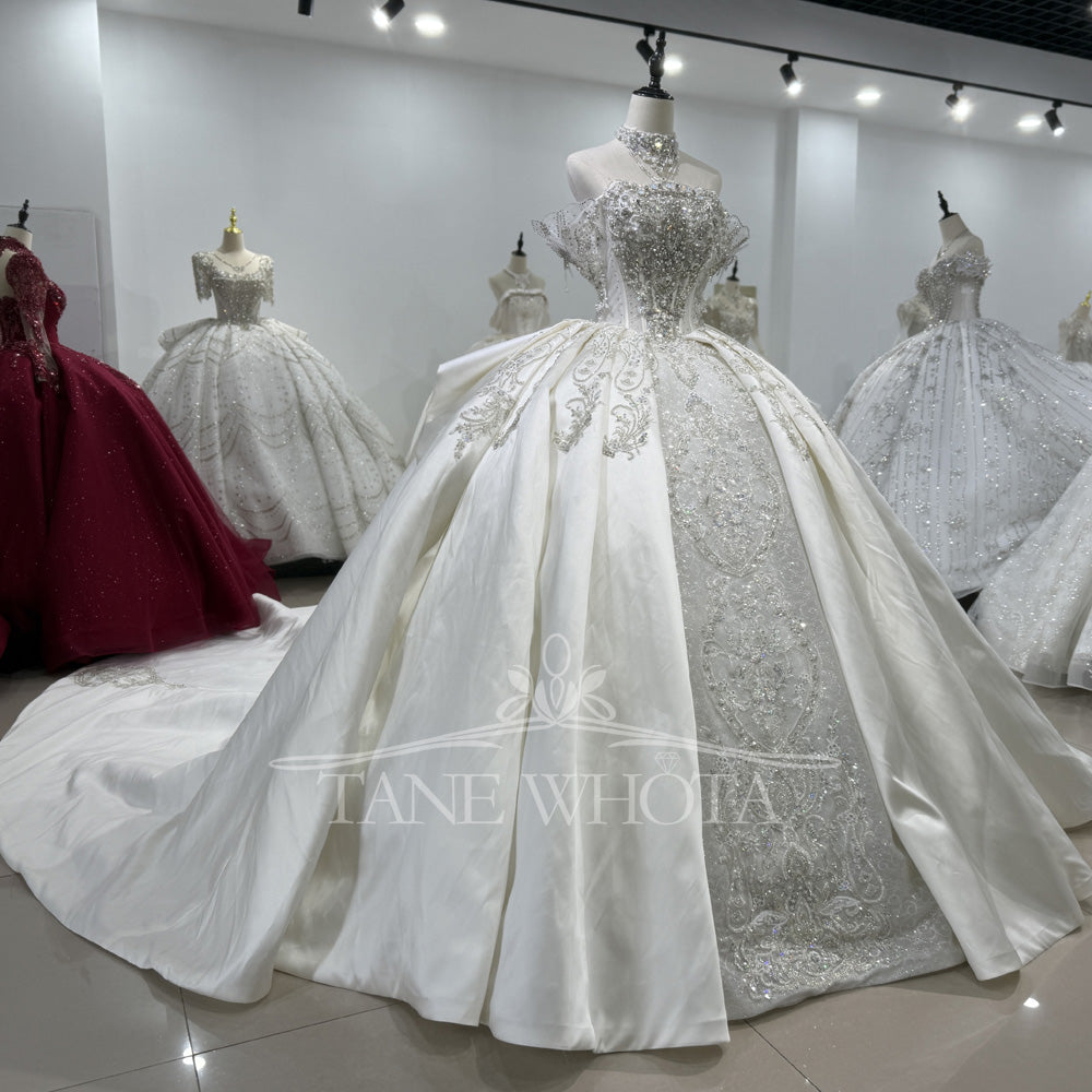 TW562 Customized Strapless Wedding Dress Civil Ceremony Sequined Beading Lace-Up Back Bridal Gown