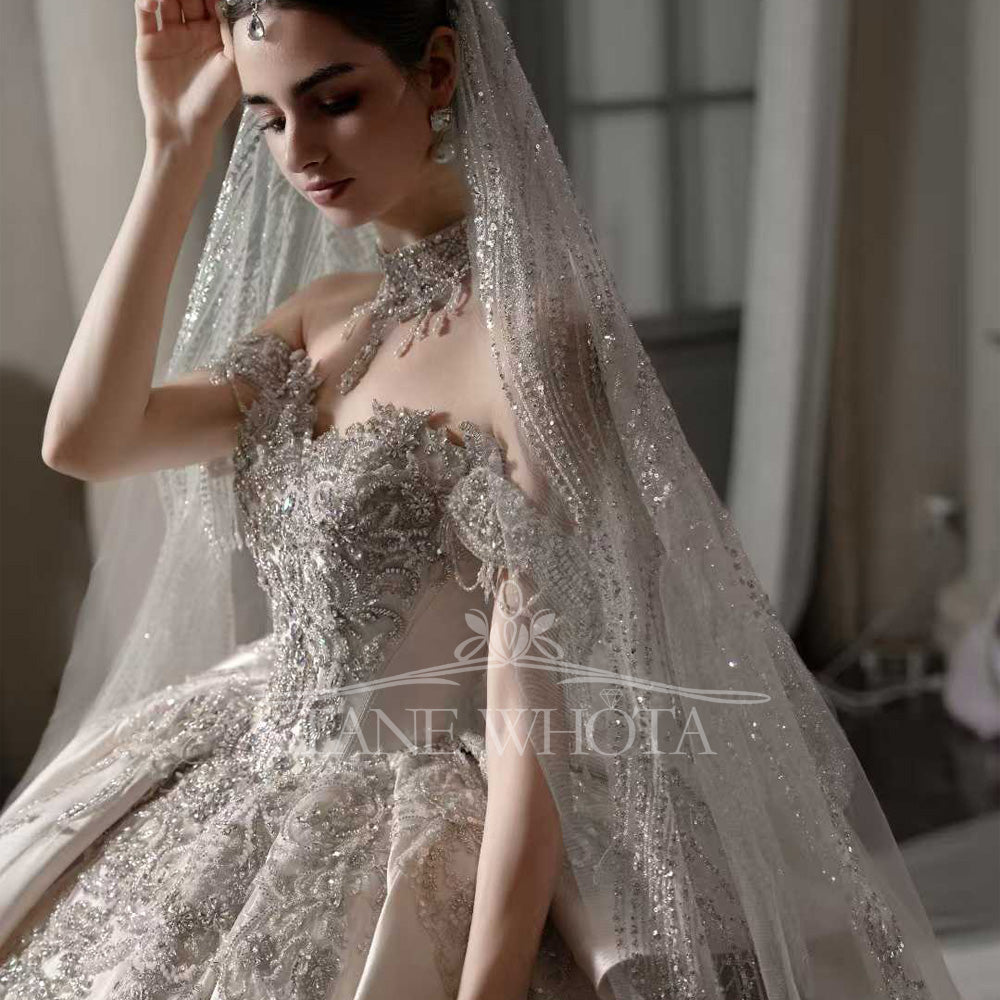 TW549 Luxury Rose Pink Sequined Ball Gown Wedding Dress For Bride With Sweetheart Detachable Sleeve Beading Customized