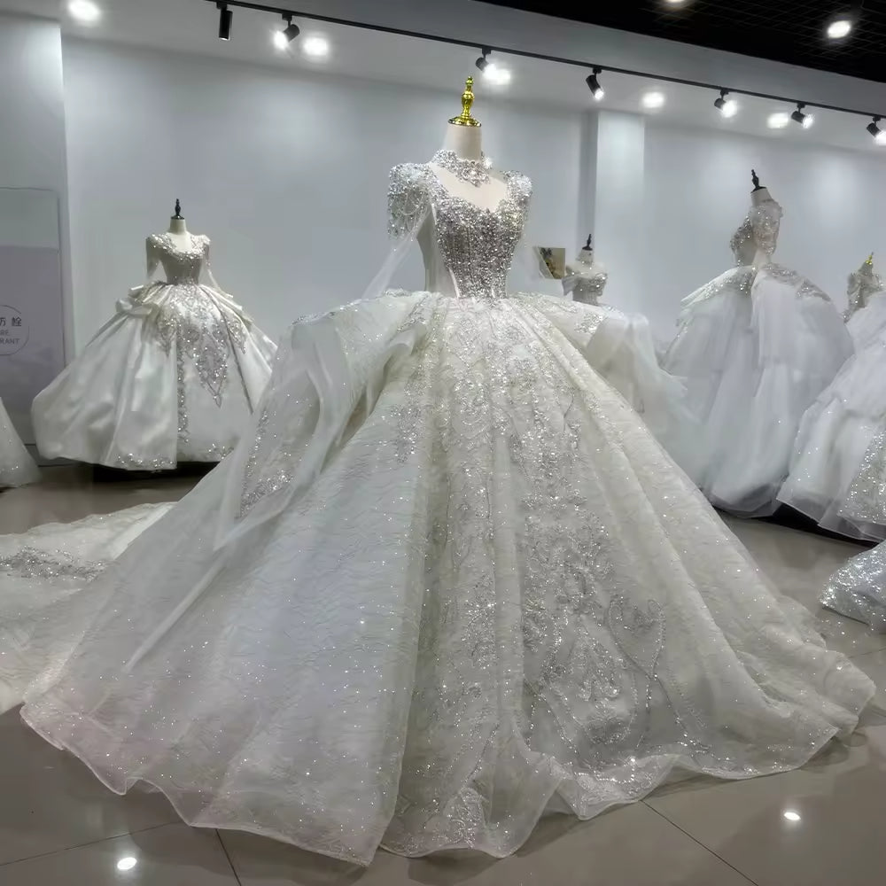 TW145 Abiti Da Sposa 2025 Sweetheart Long Sleeve Wedding Dress Lace Up Back Beading Crystal Sequined Embroidery Ball Gown Bridal Dress