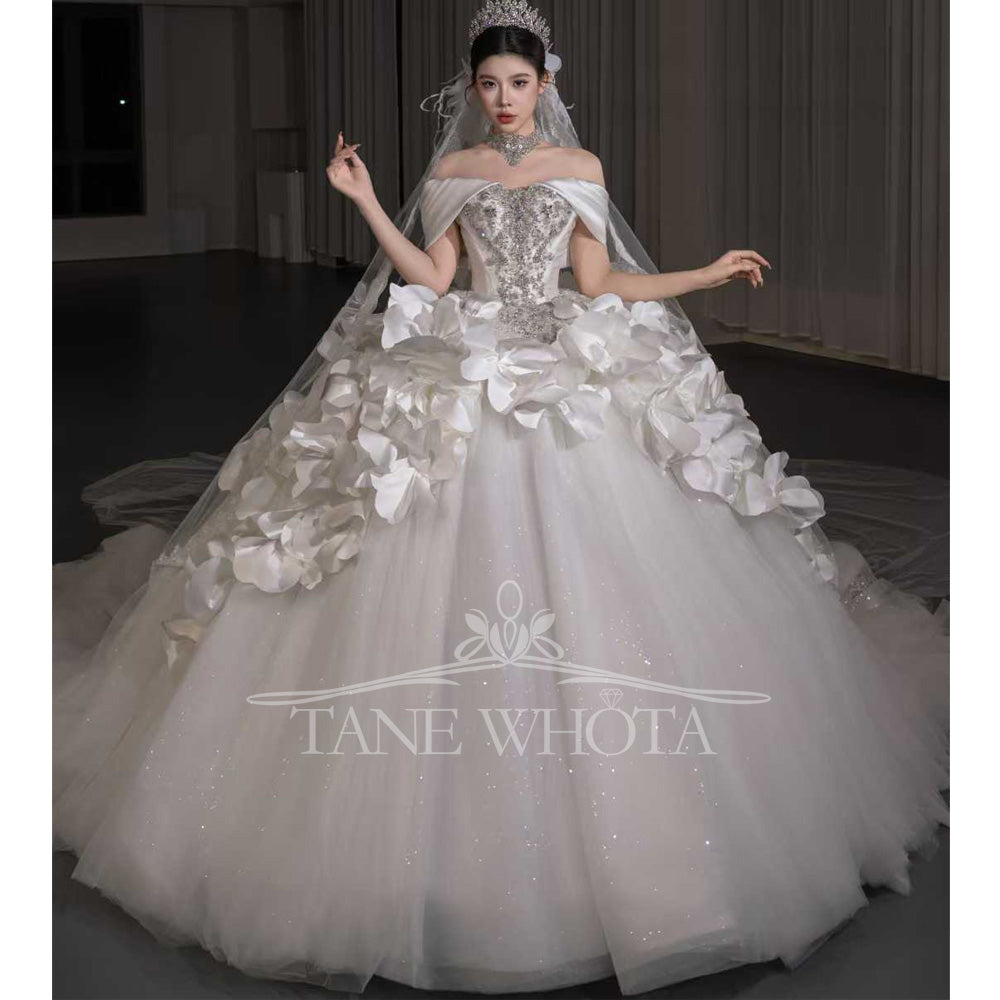 TW681 Luxury Sweetheart Off-Shoulder Beaded Sequined 3D Flower Wedding Dress Sexy Customized