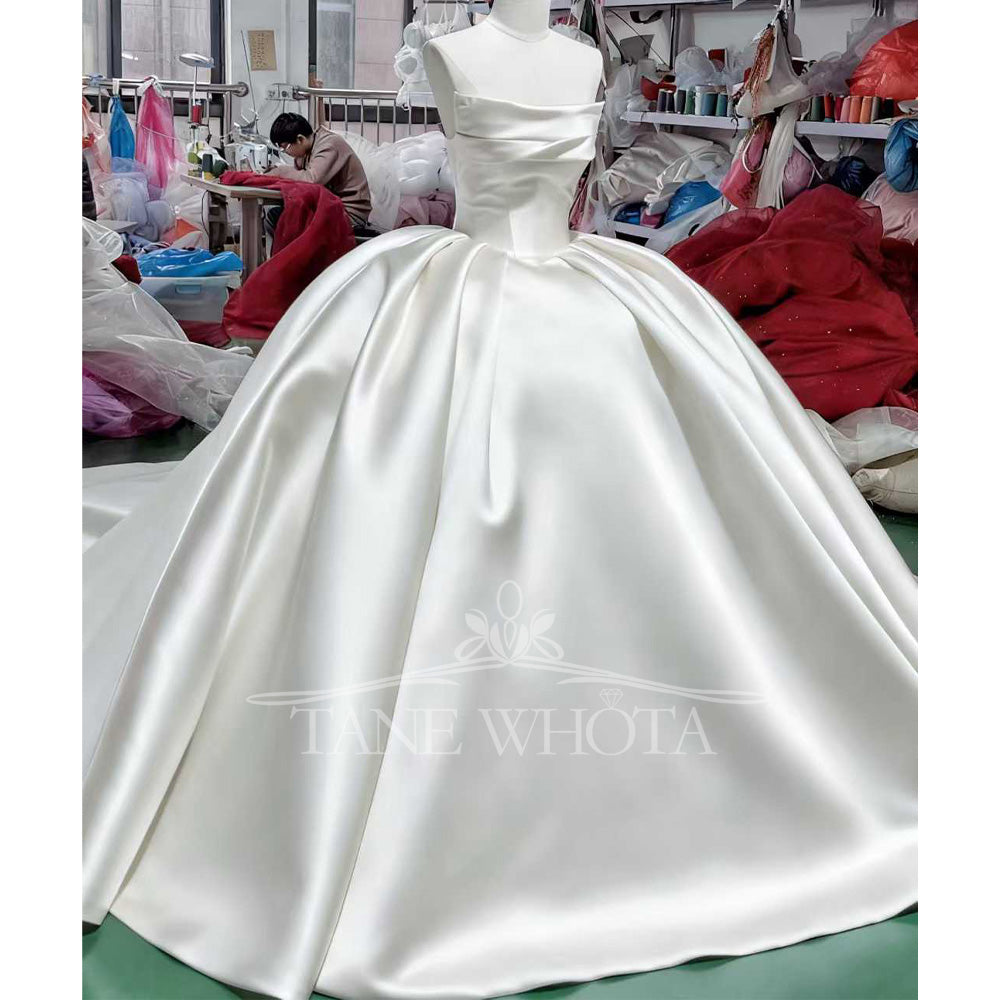 TW720 Strapless Sleeveless Wedding Dress Lace-Up Back Ruched Bridal Gown Customized Elegant Gown For Brides