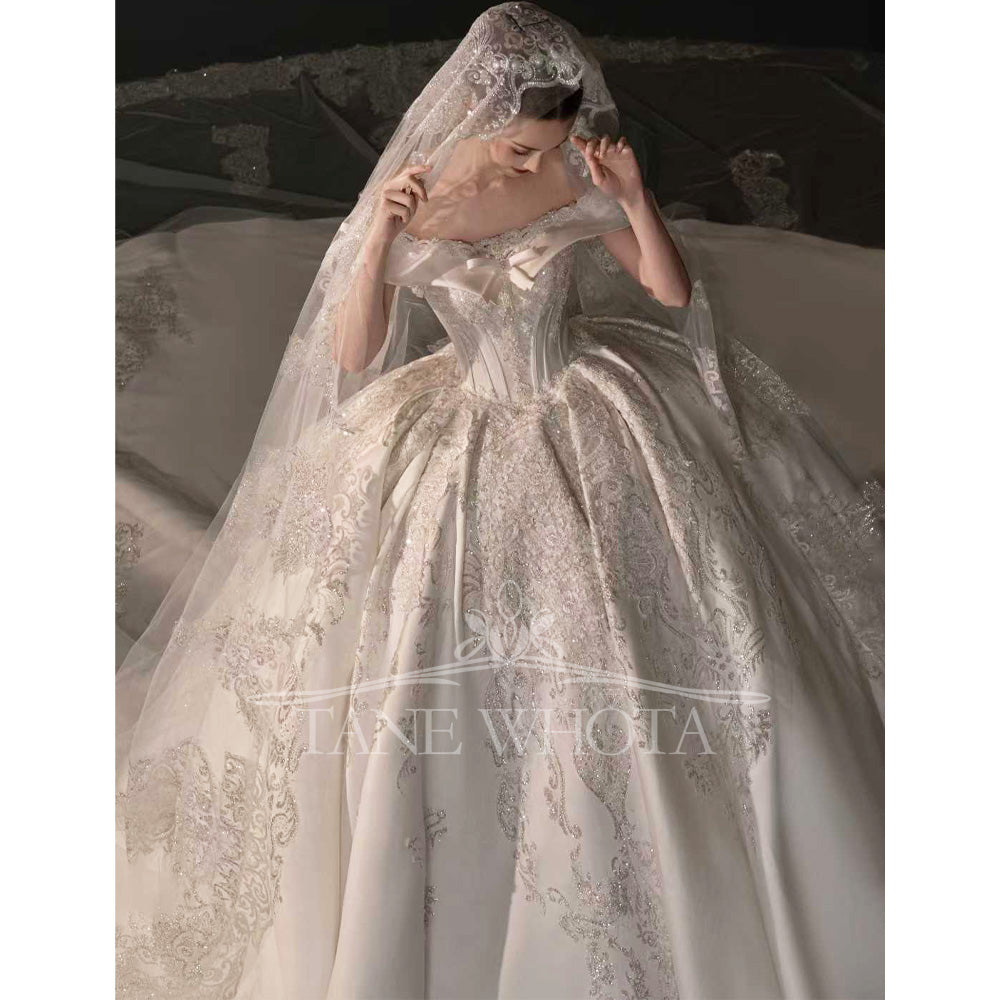 TW736 Strapless Off-Shoulder Wedding Dress Embroidered Sequined Ball Gown Customizable Brautkleid