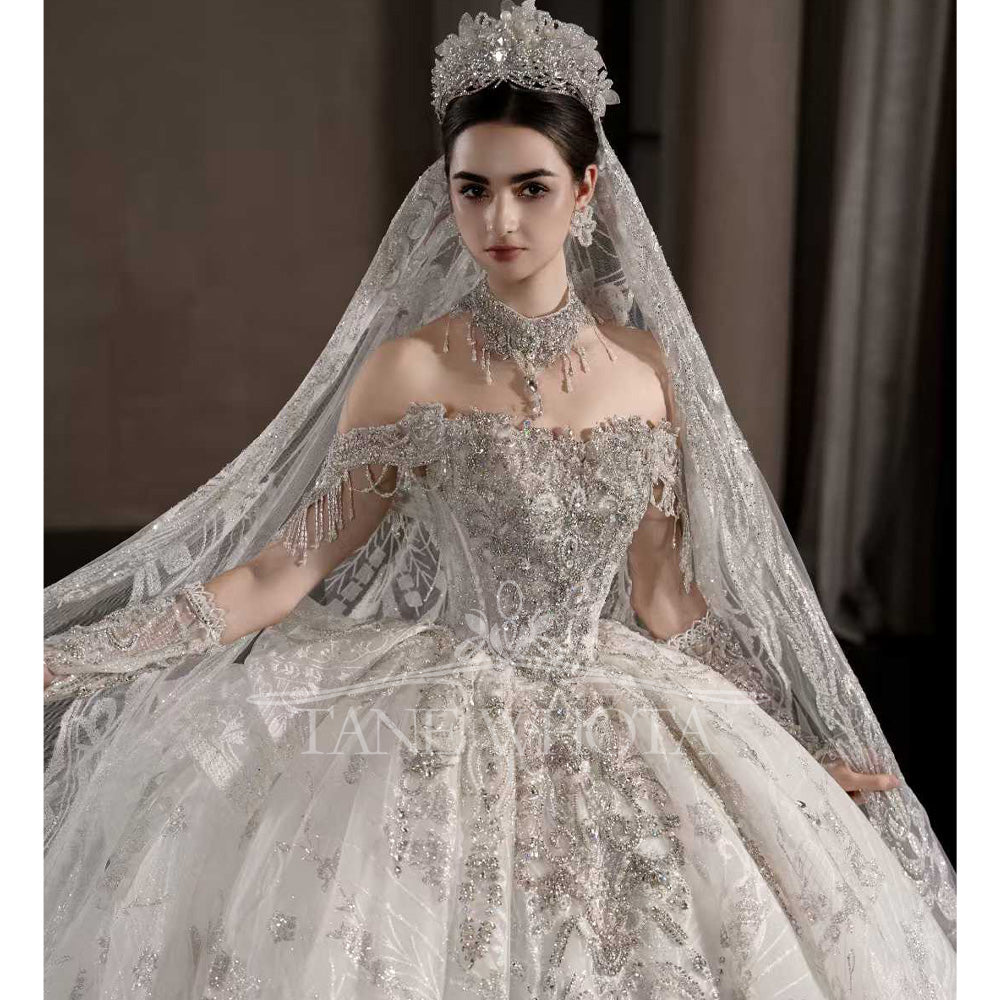 TW548 Luxury Off-Shoulder Beaded Sequined Ball Gown Wedding Dress Sweetheart Customized Bridal Gown For Brides